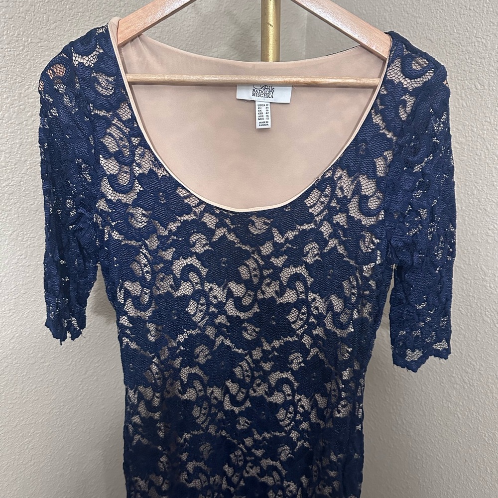 Badgley Mischka Navy Lace Dress with Nude Lining - Picture 2 of 10